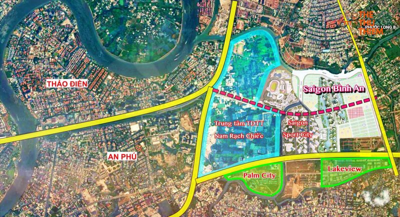 Vị trí nhà phố – biệt thự The Global City Quận 2 trên bản đồ khu vực (là chỗ Saigon Bình An cũ)
